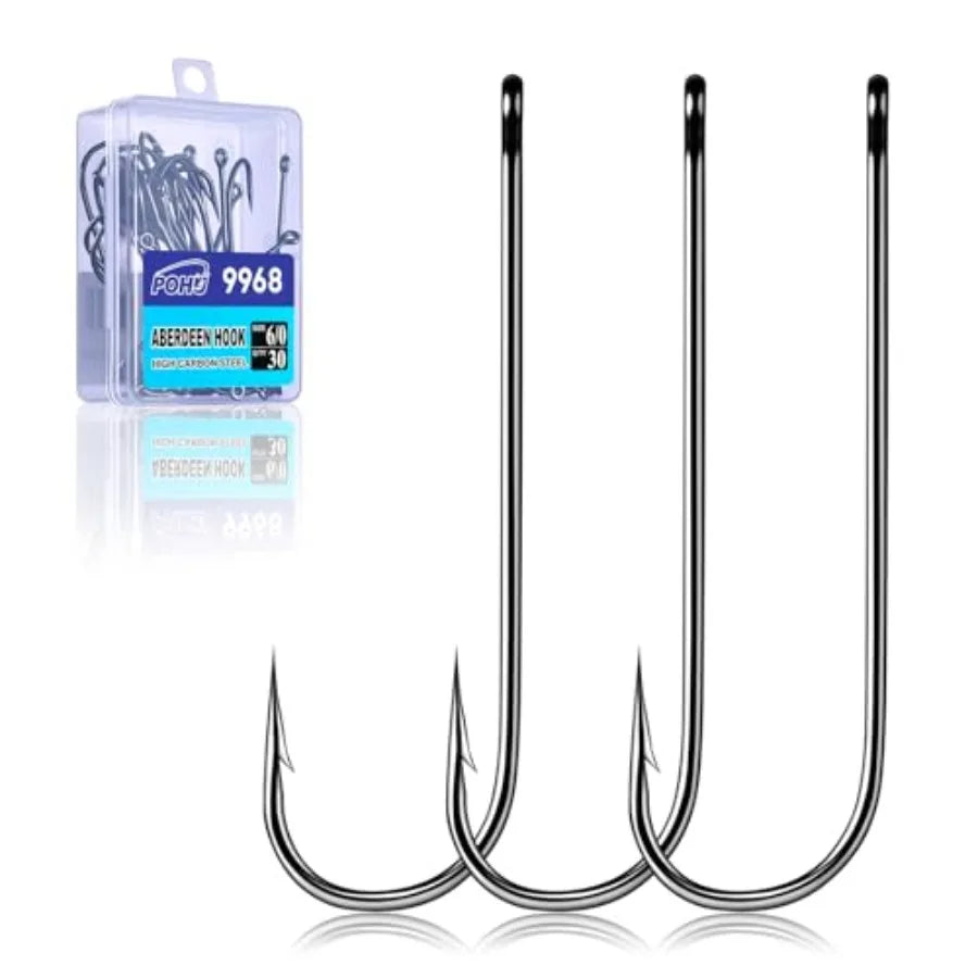 Crappie Fishing Hooks for freshwater fishing, Aberdeen steel, silver, long shank light wire design for live bait and worm riggi