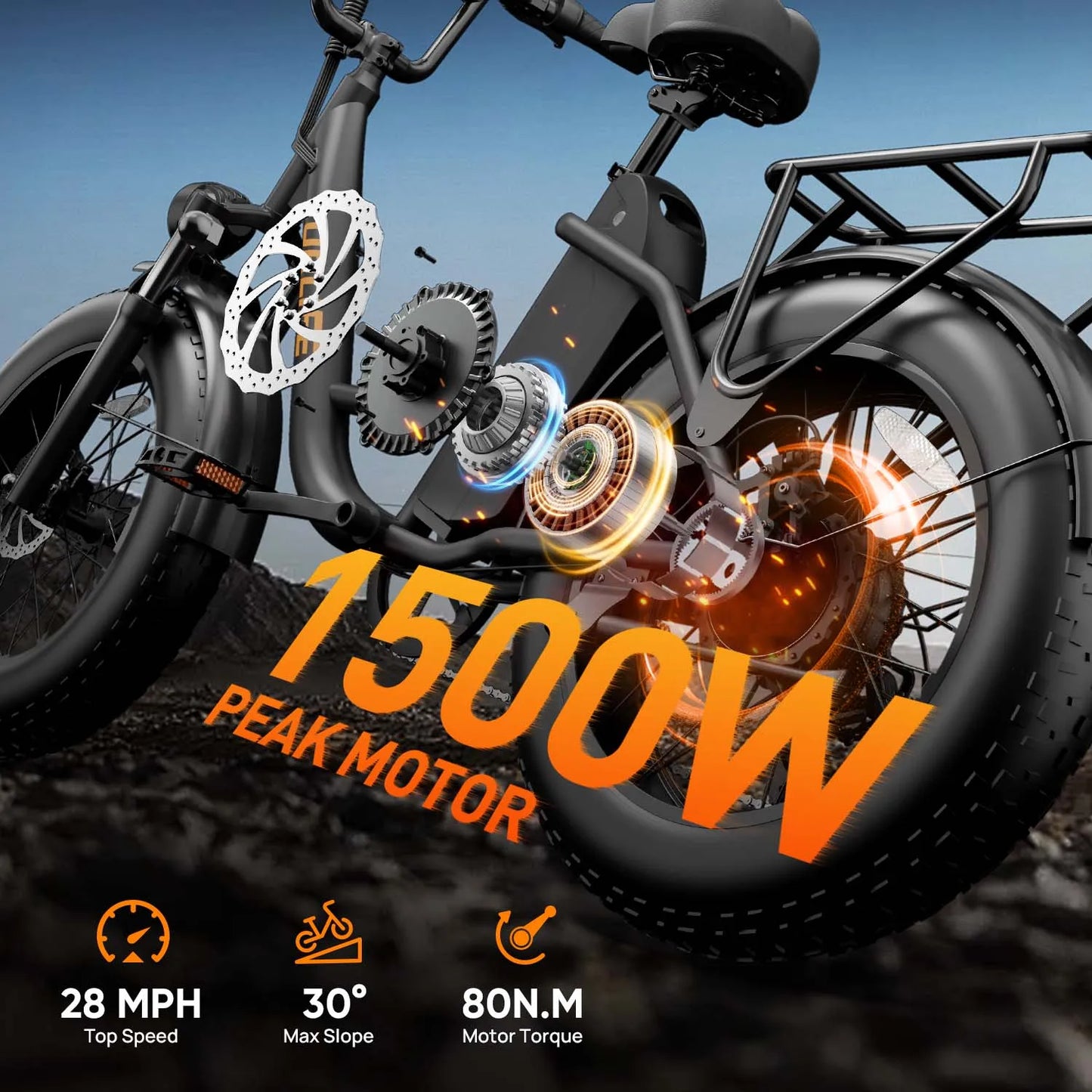 URLIFE E20PRO 20"×4 Fat Tire Ebike Adults 1500W 48V 15.6Ah Battery Front Suspension LCD Display All-Terrain Electric Bicycle