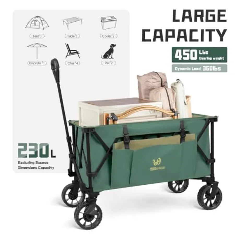 Folding Collapsible Utility Wagon 400Lbs Heavy Duty Outdoor Park Beach Wagon with Table and Side Pocket for Garden Camping Spor