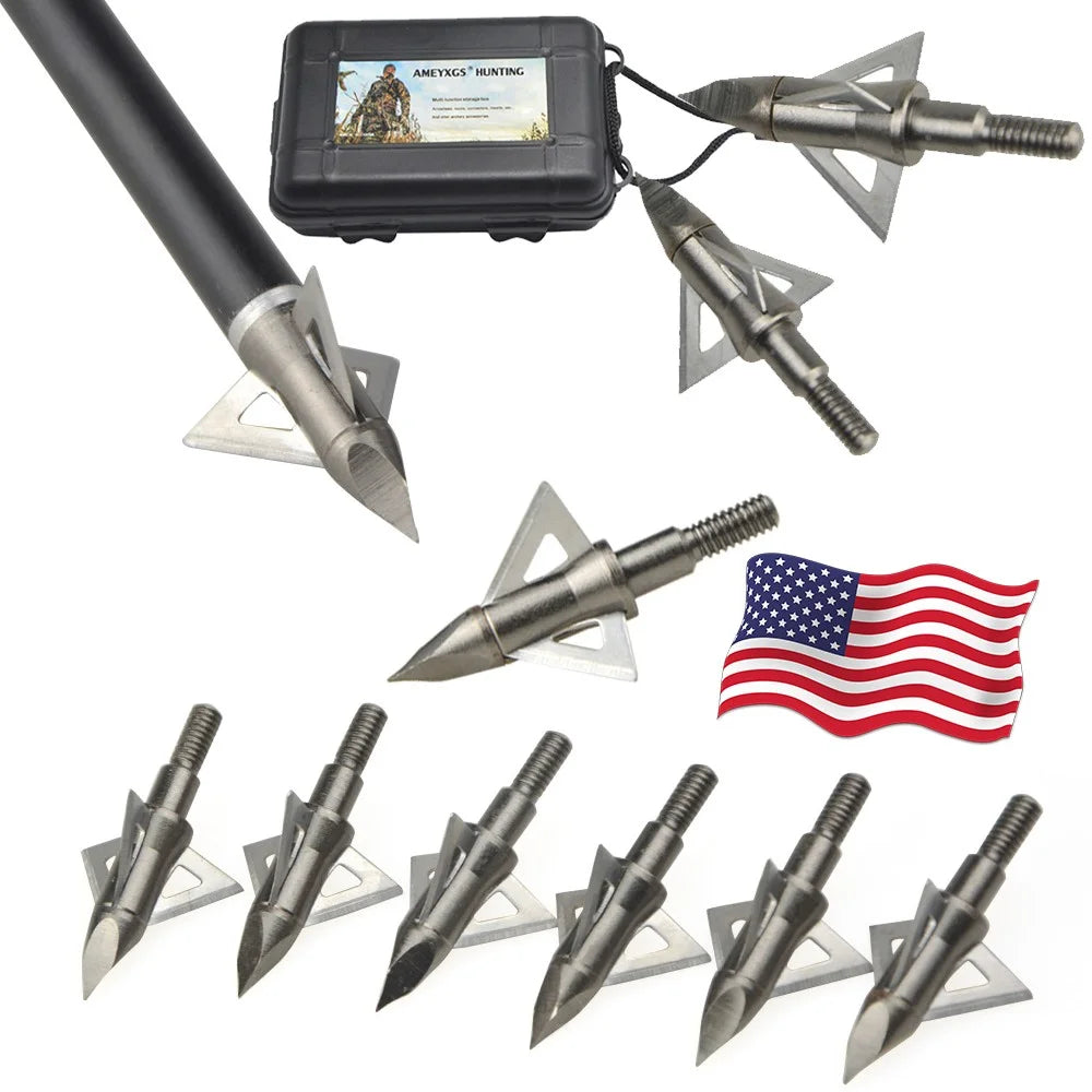 Broadhead Arrowheads 12Pcs 100Grain 3 Fixed Blades Stainless Steel Screw-in Tips for Compound Recurve Crossbow Hunting Shooting Target Practice Durable Corrosion-Resistant Archery Accessories