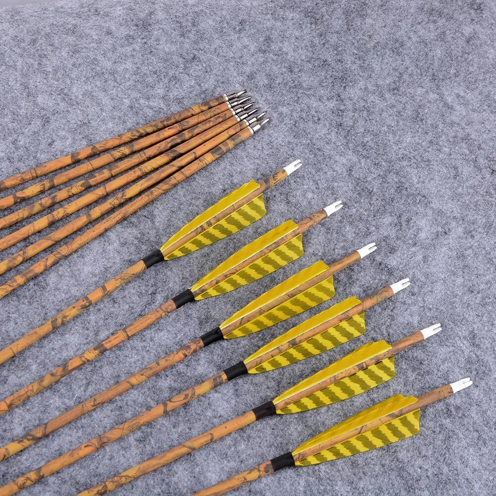12pcs Archery Arrows 31.5 Inch Spine 500 Mixed Carbon with 4 Inch Turkey Feathers 100 Grain Tips for Compound Recurve Bow Outdoor Hunting