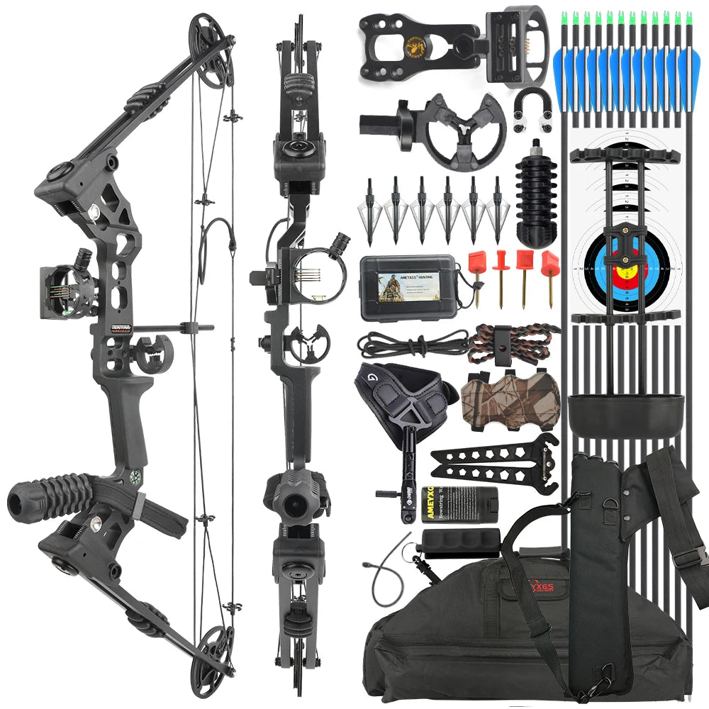 Archery Compound Bow with Spine 500 Carbon Arrows 20-70lbs Adjustable 320FPS High-Strength Alloy Handle RH/LH for Adults Beginners Hunting Shooting Target Practice Outdoor Sports Accessories