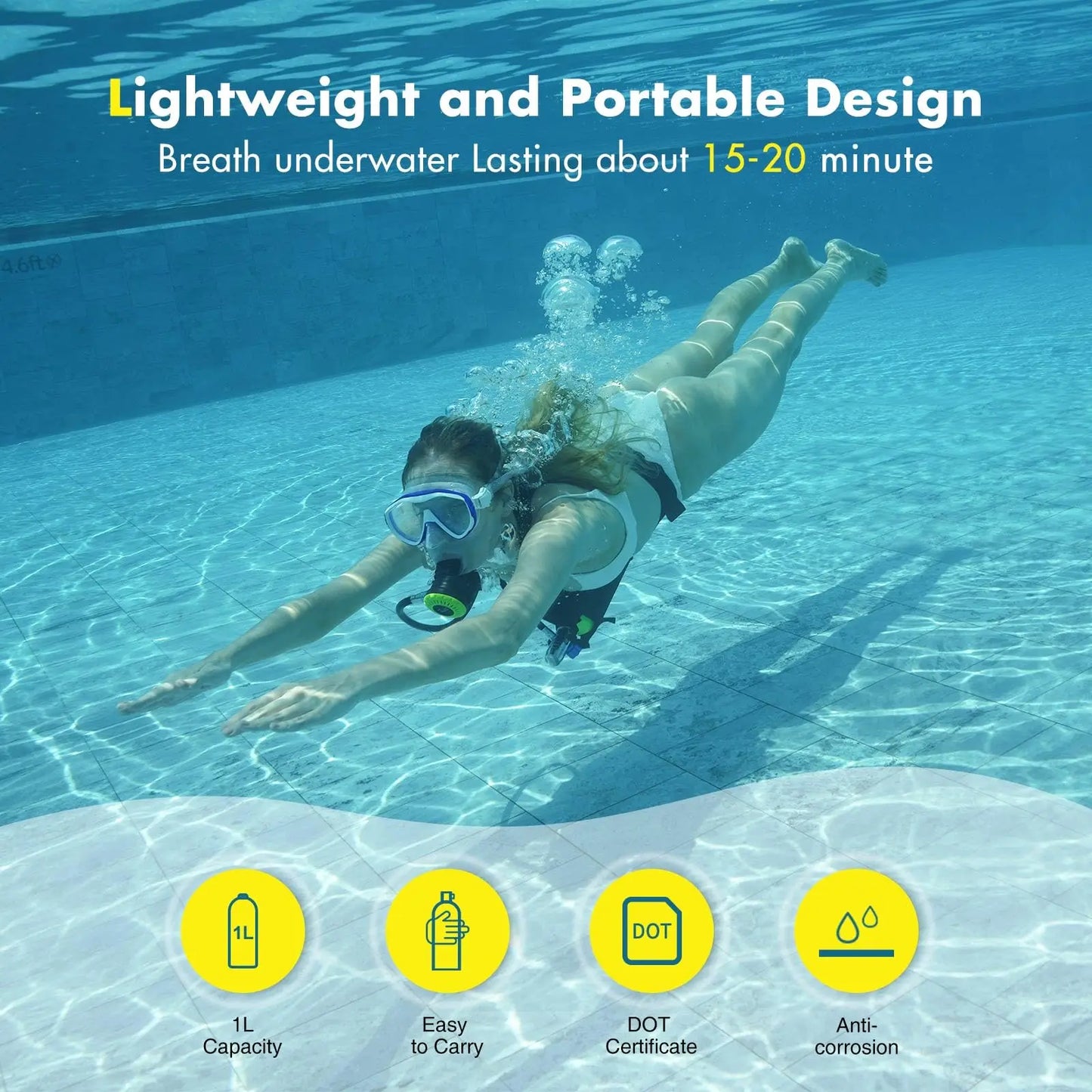 ChikaDIVE Mini Scuba Tank Portable Diving Lung Air Tank with DOT Certified Diving Oxygen Cylinder Kit for Emergency Pony Bottle for Snorkeling Underwater Breathing Training