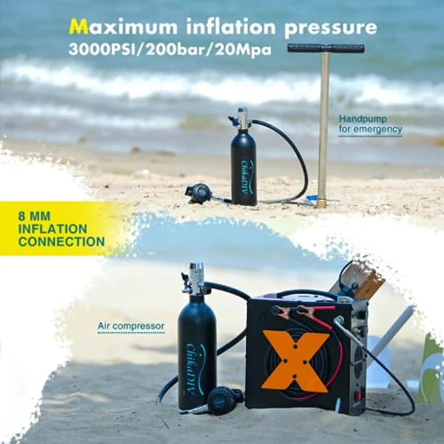 Emergency rescue scuba tankDOT certified 1L portable lung tank for underwater breathing, aluminum alloy, black, reusable and li