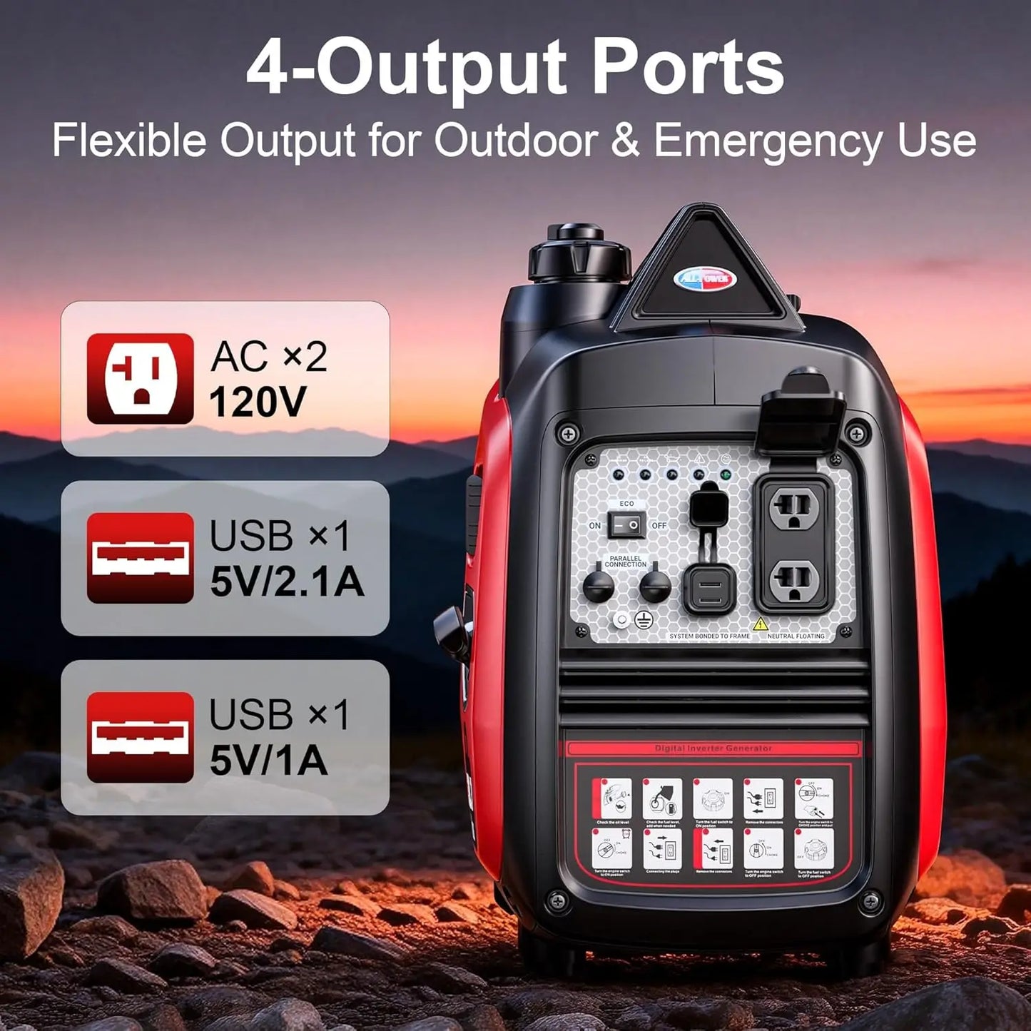 2300W Portable Inverter Generator for Home Use, Quiet Small Generator for Camping Outdoor, EPA Power Station with Fuel Shut Off and CO Minder, ECO Mode