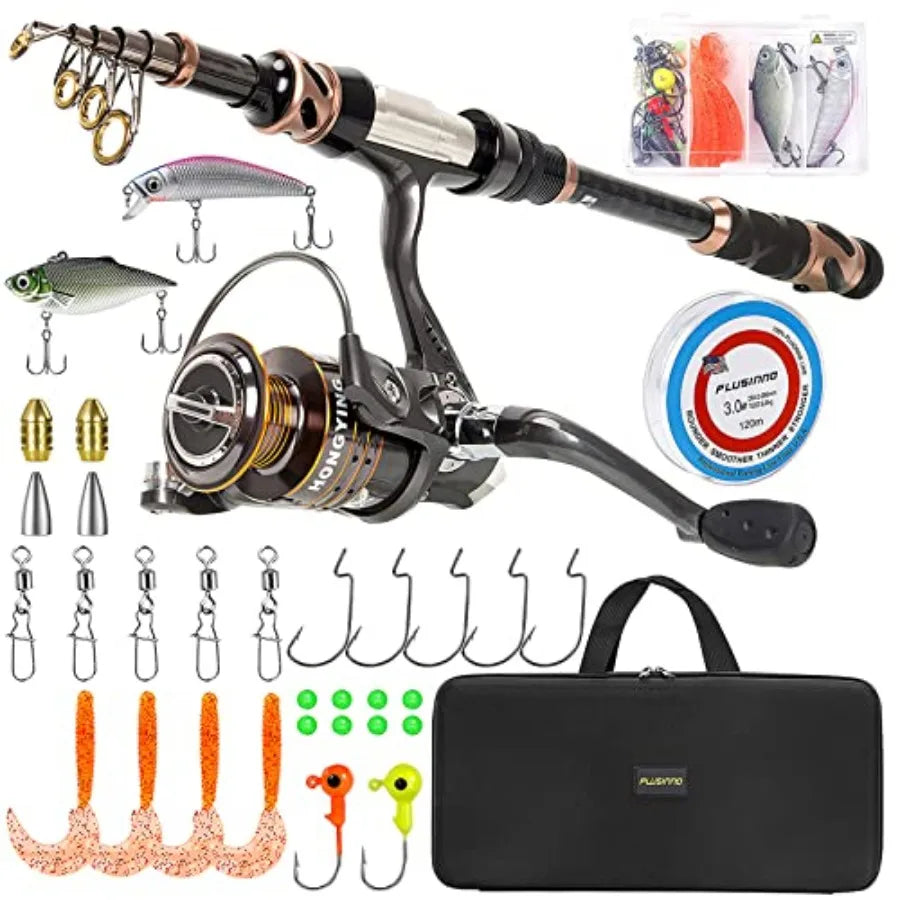 Fishing Rod and Reel Combos - Carbon Fiber Telescopic Fishing Pole - Spinning Reel 12 +1 Shielded Bearings Stainless Steel BB