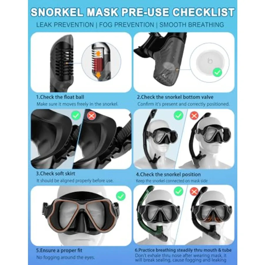 Dry Snorkel Set, Panoramic Wide View Anti-Fog Scuba Diving Mask, Professional Snorkeling Gear for Adults