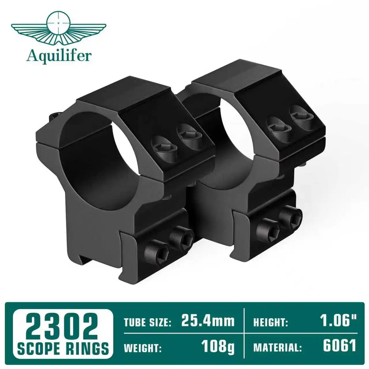 Aquilifer 25.4mm/30mm Dovetail Rail Scope Rings 2 Pcs Aluminum High Profile Tactical Optic Mounts for Hunting Shooting