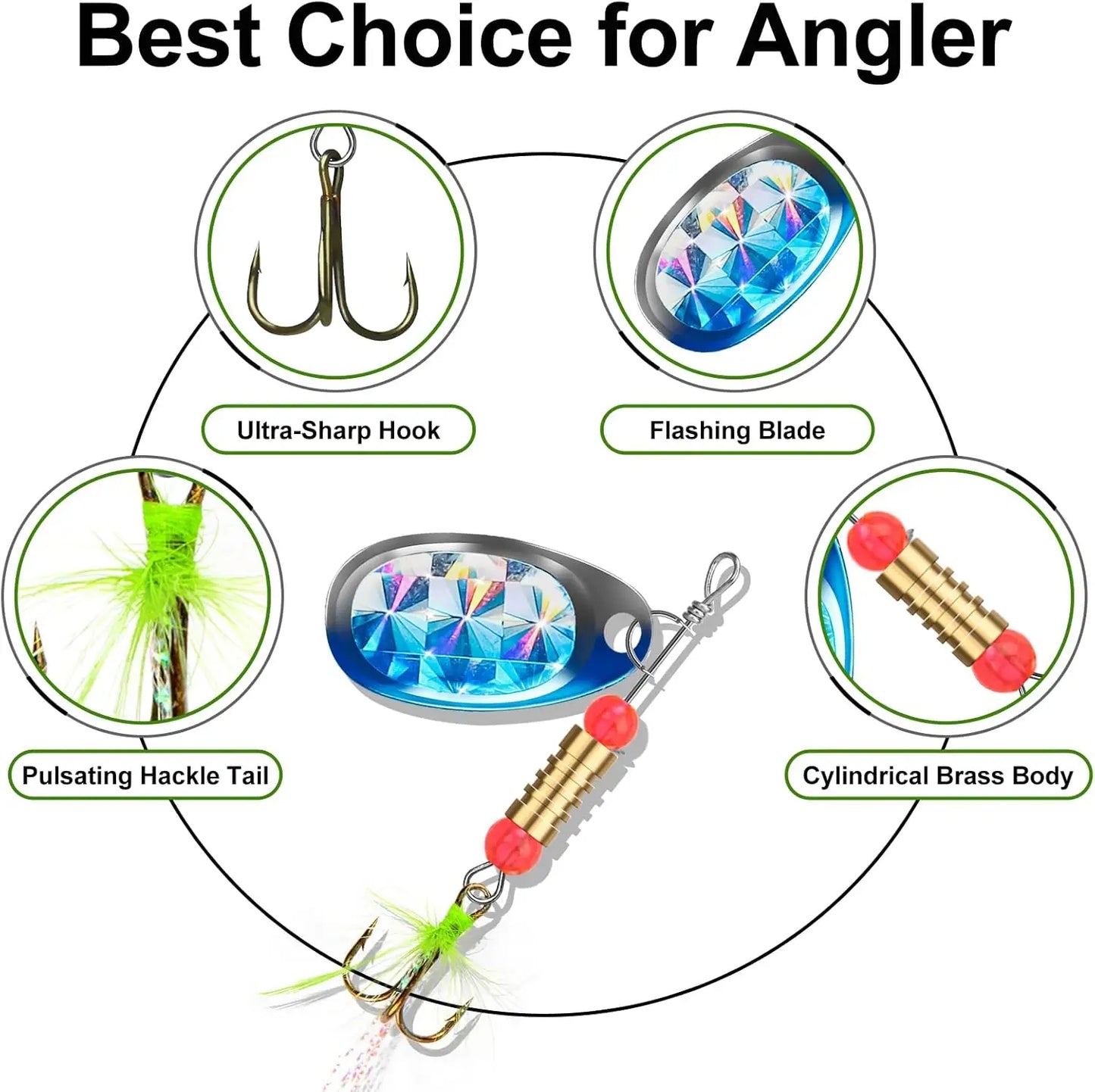 Spinner Fishing Lures Set for Trout Bass Walleye Crappie Salmon Pike, Rooster Tail Blade Bait for Freshwater Saltwater