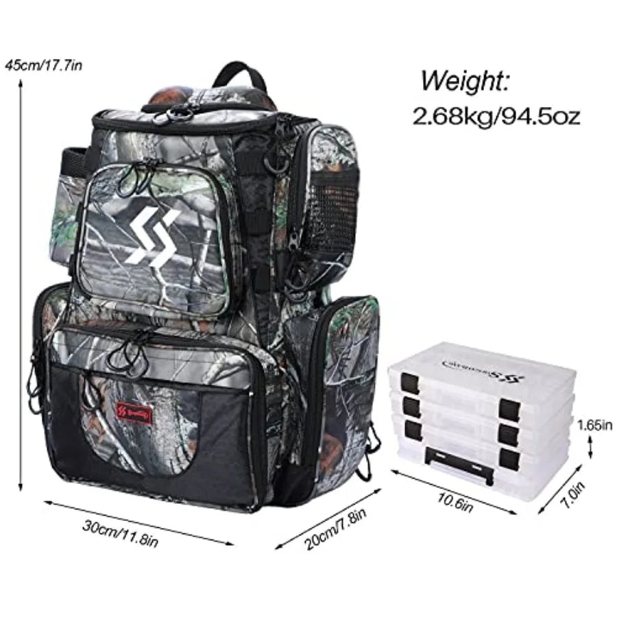 Fishing Tackle Backpack Waterproof Tackle Bag Storage with 4 Trays Tackle Box