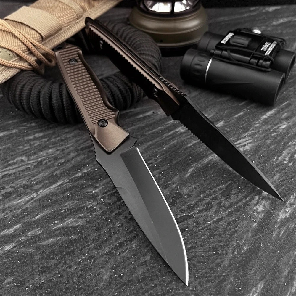 Hiking Knife Durable Black-Coated 440C Blade Aluminum Handle Brown Sheath Jungle Camping Outdoor Adventures Perfect Holiday Gift