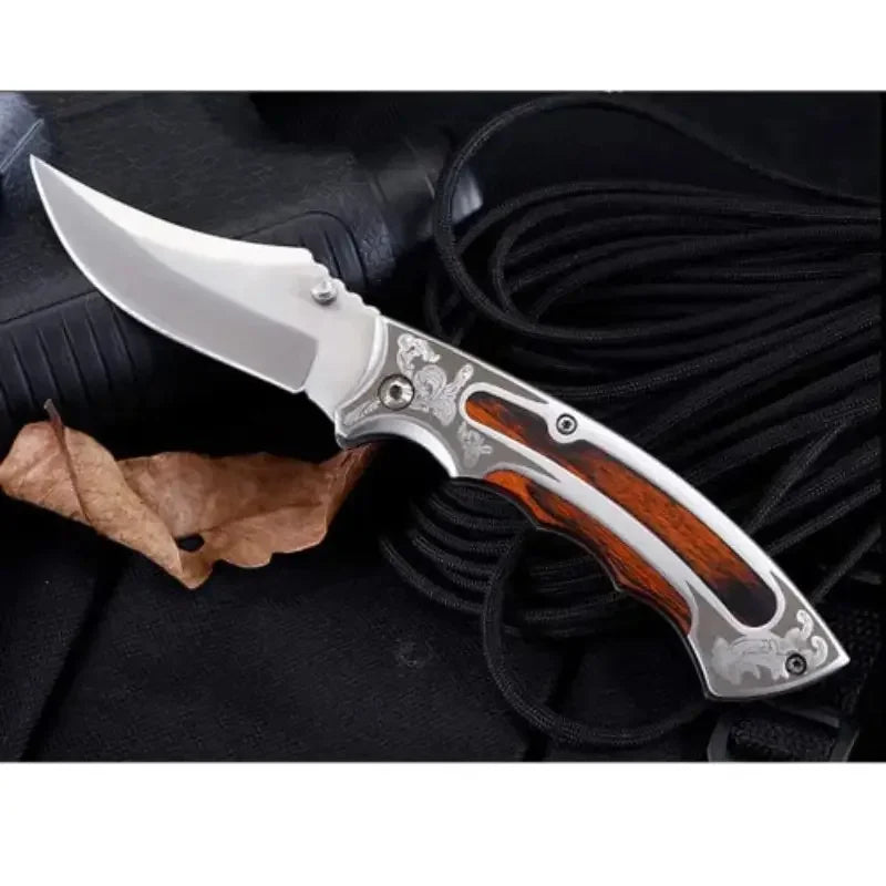 Pocket Knife Folding Knife Stainl Steel Blade + Handle Stainl Steel And Colored Wood for Hunting Camping Fishing Hiking Outdoor