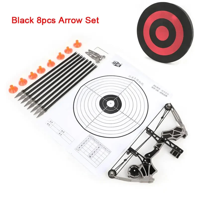 Compound Mini Bow 12lbs 12pcs Arrows Stainless Steel 20-30m Range Small Pulley Bow for Indoor Outdoor Entertainment Gift