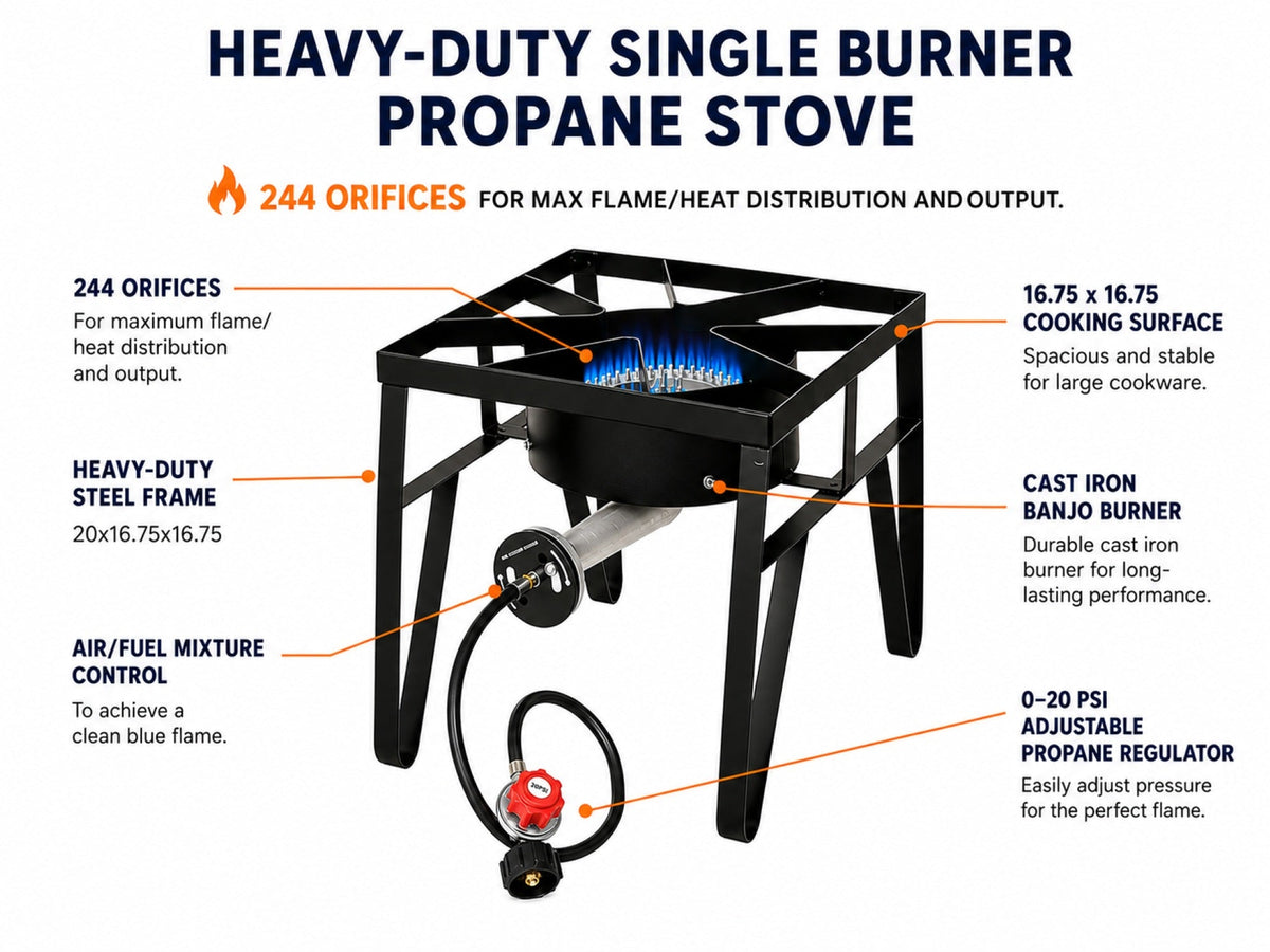 Flame King Heavy Duty 200,000 BTU Propane Gas Single Burner Cooker