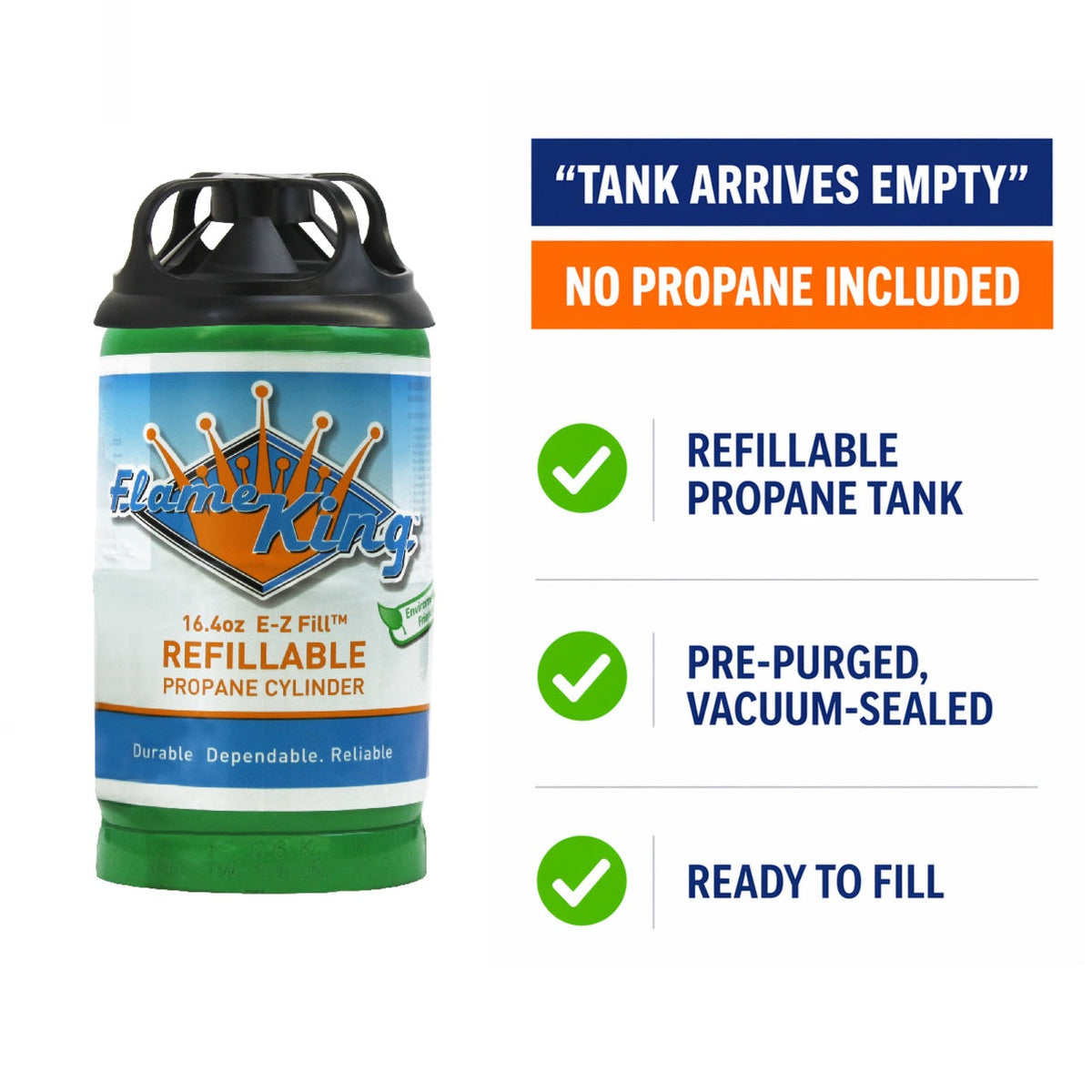 Flame King 1lb Refillable Propane Tank LP Cylinder- 2 Pack Eco Friendly Sustainable Tank