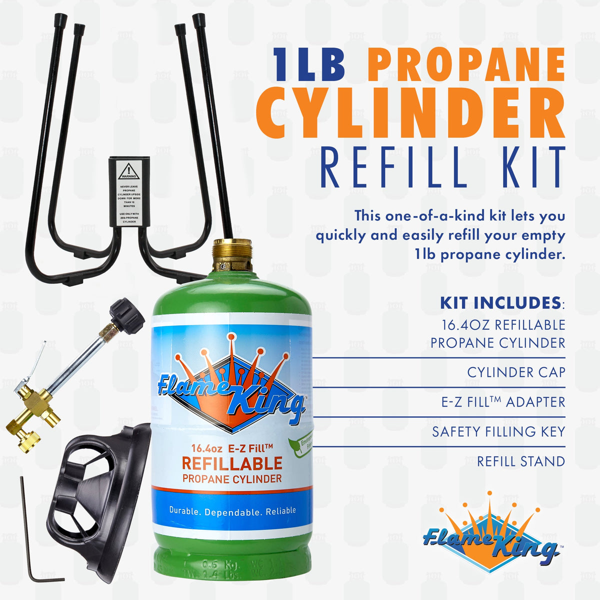 Flame King 1 lb Refillable Propane Cylinder Kit with Adapter & Stand