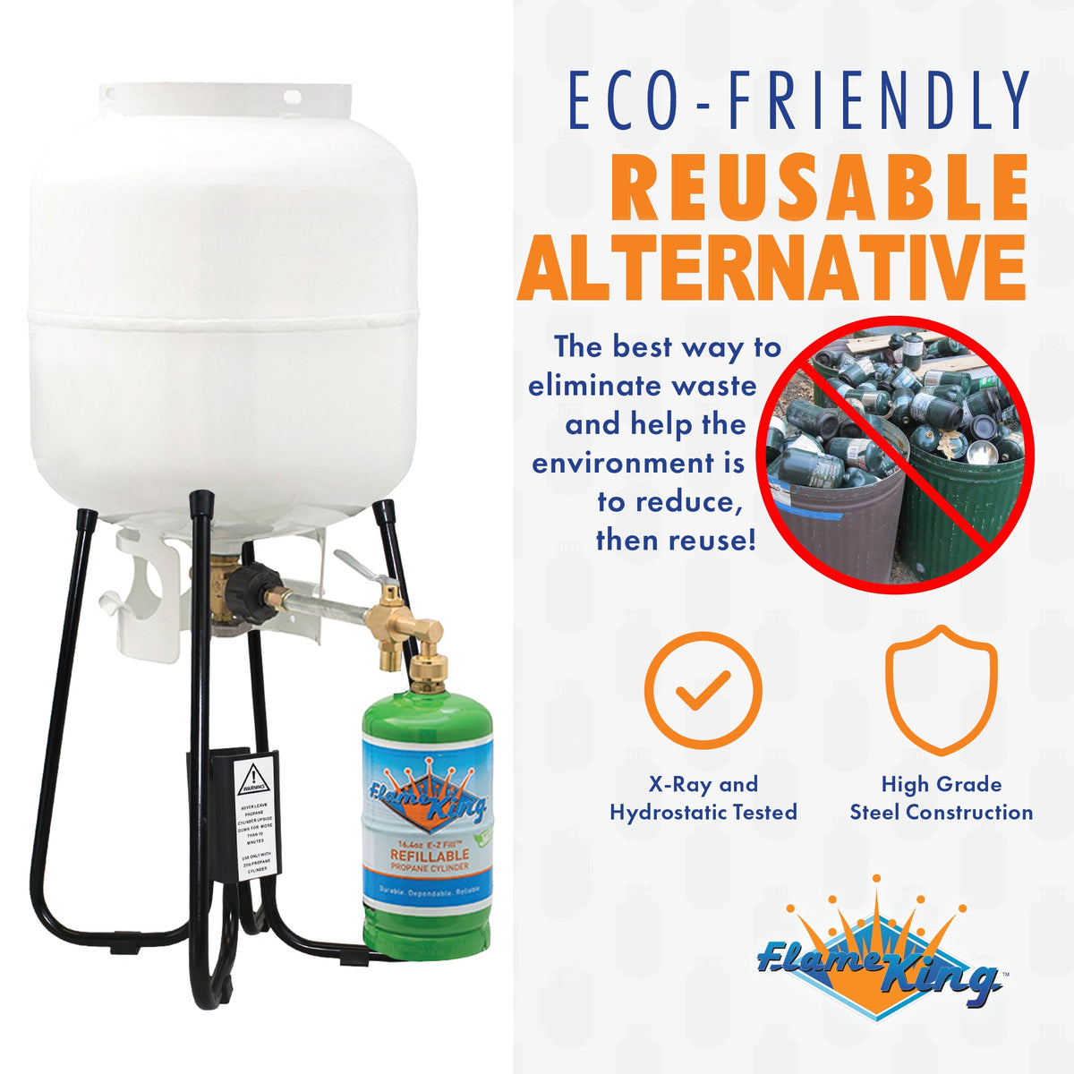 Flame King 1 lb Refillable Propane Cylinder Kit with Adapter & Stand