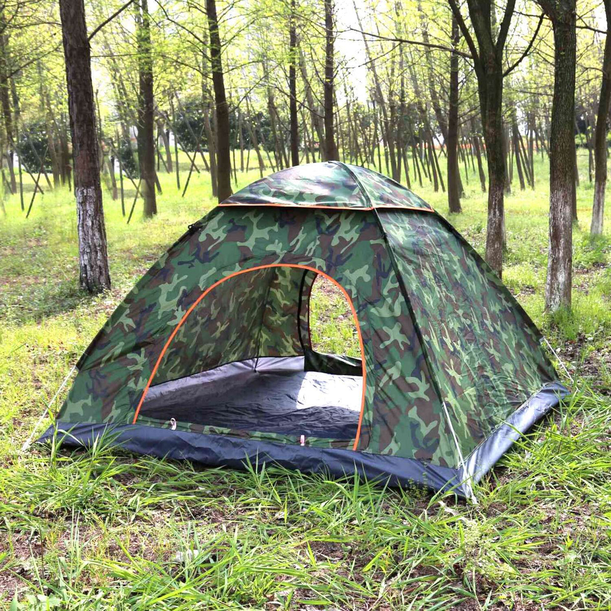 4 Persons Camping Waterproof Tent Pop Up Tent Instant Setup Tent w/2 Mosquito Net Doors Carrying Bag Folding 4 Seasons for Hiking Climbing Adventure F