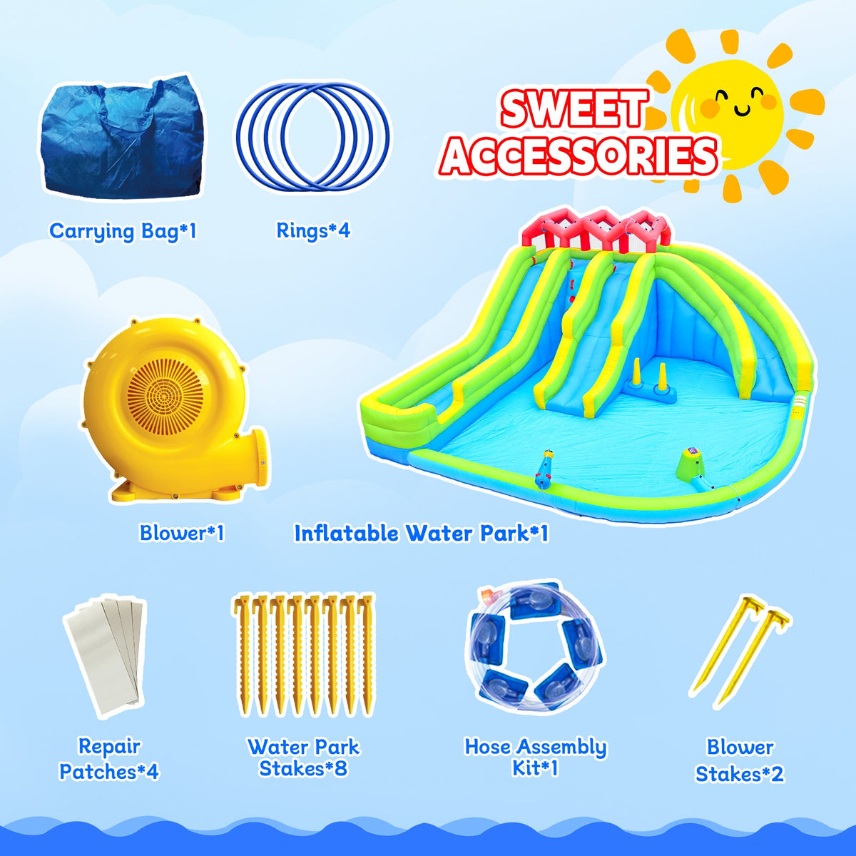 7-in-1 Inflatable Water Park with Slides and Climbing Wall - Multicolor
