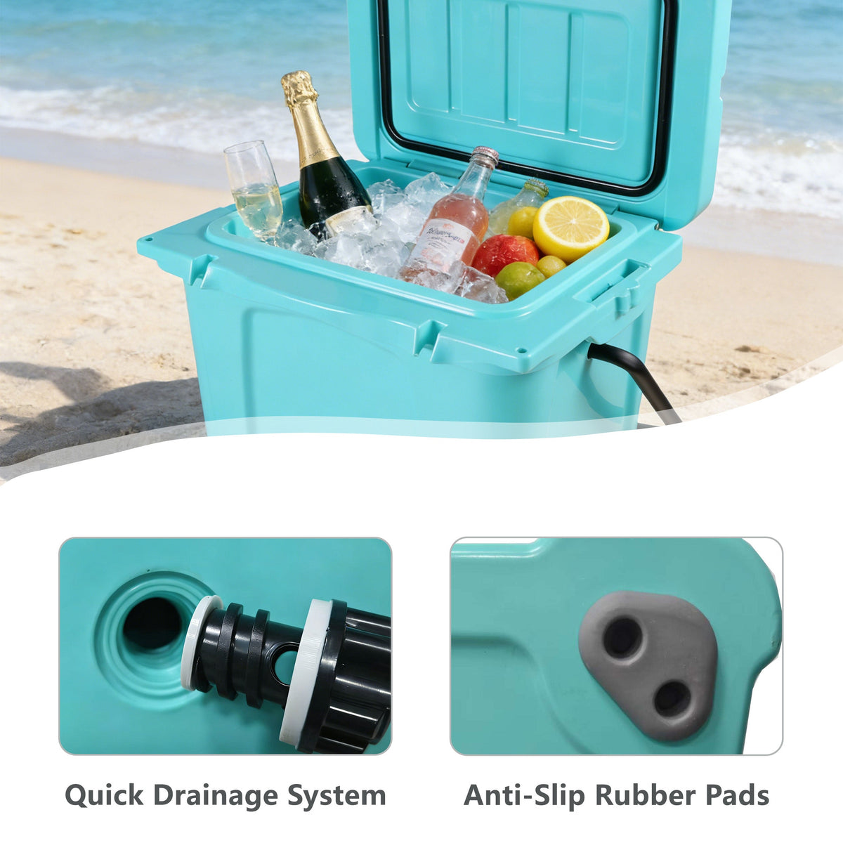 25QT Portable Insulated Cooler with Commercial-Grade Foam - Turquoise