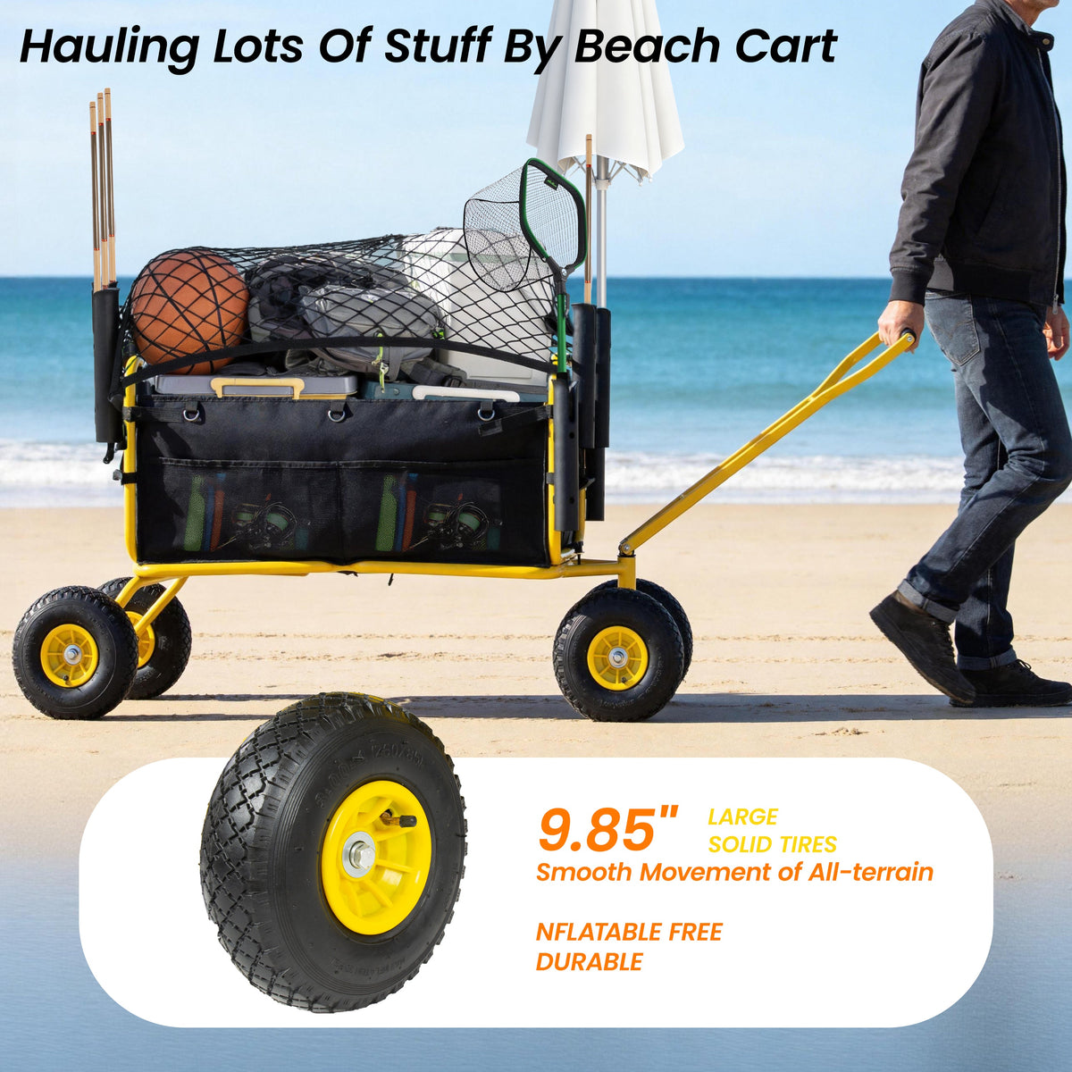 Collapsible Fishing Cart Beach Wagon with All-Terrain Wheels - Yellow or Green