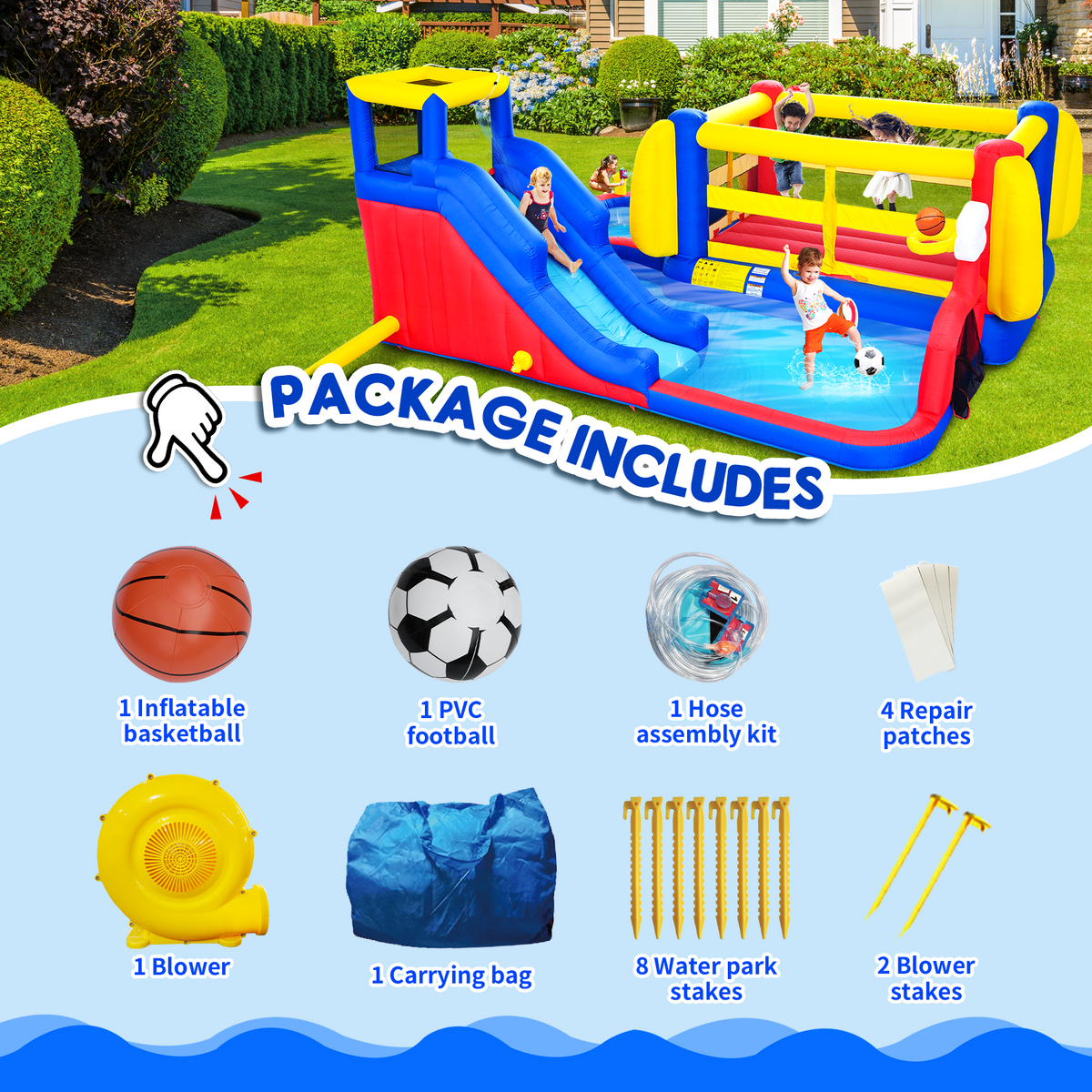 7 in 1 Inflatable Slide Water Park with Multi-Activity Play - Multicolor