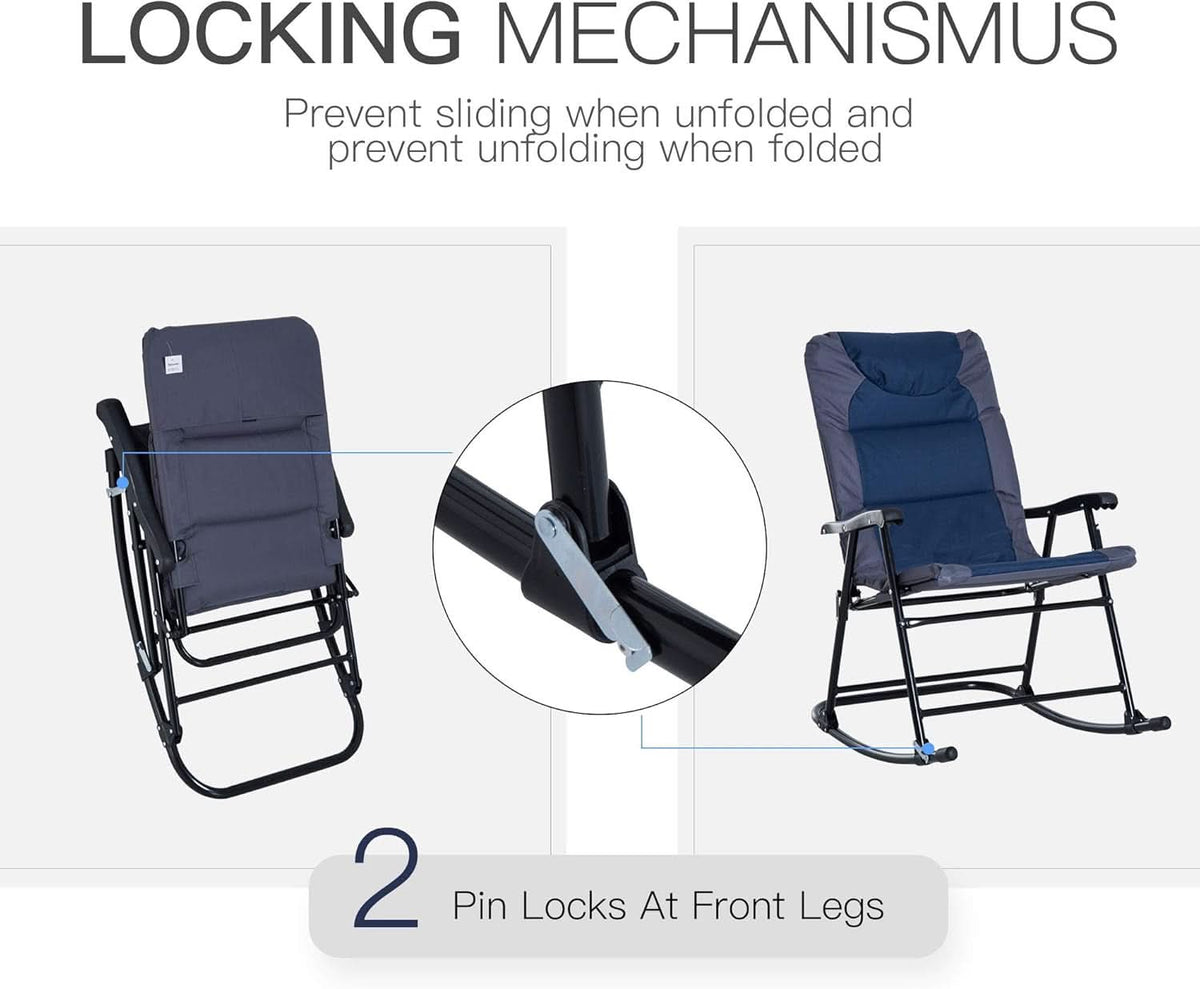 2 Piece Outdoor Patio Furniture Set With Folding Padded Rocking Chairs Navy Blue For Porch Balcony And Camping-4