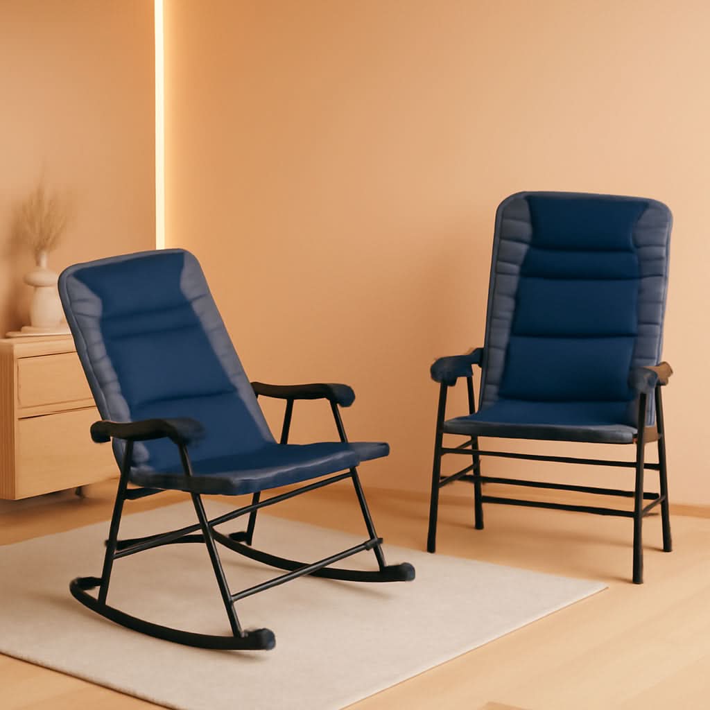 2 Piece Outdoor Patio Furniture Set With Folding Padded Rocking Chairs Navy Blue For Porch Balcony And Camping-0