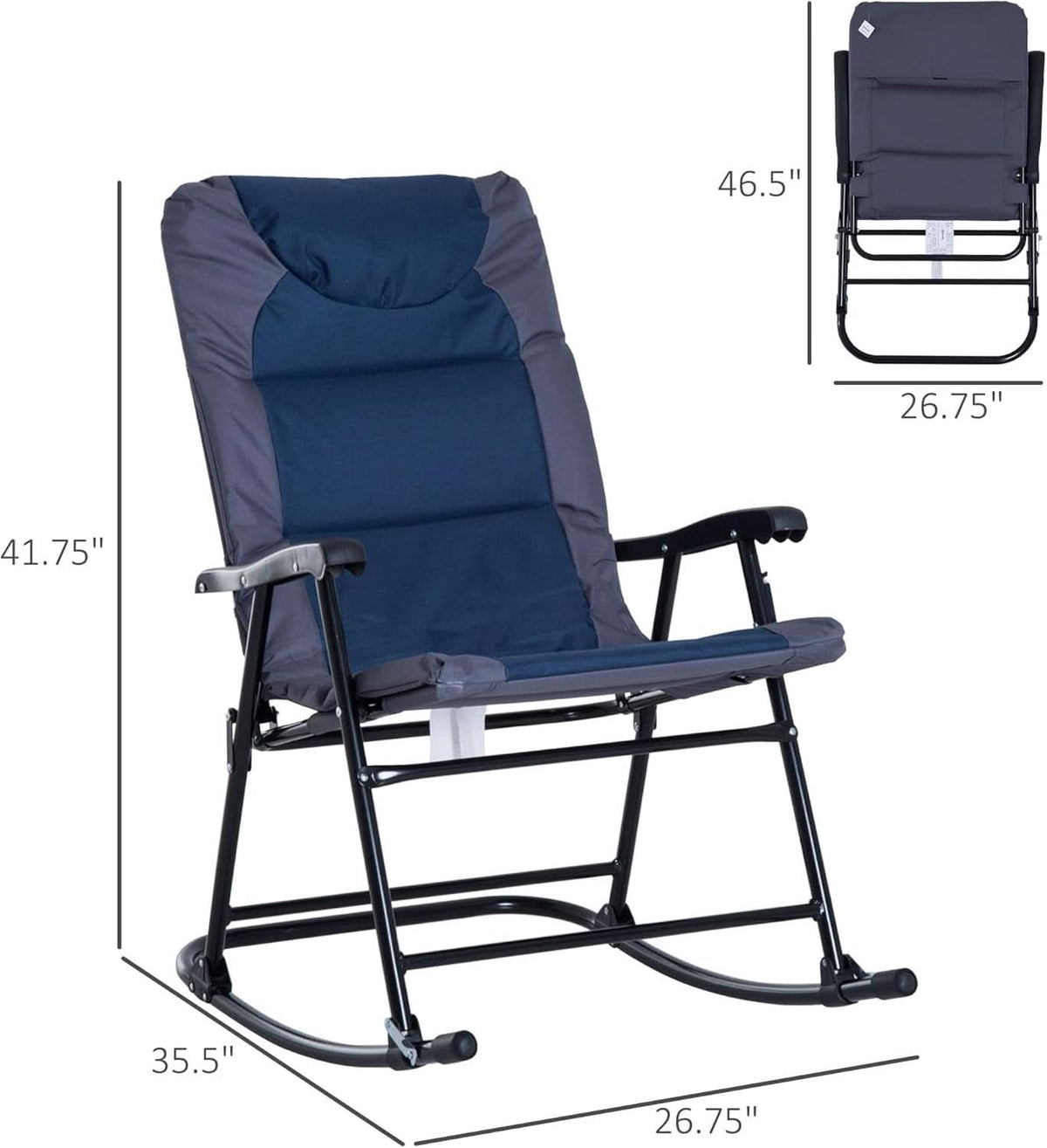 2 Piece Outdoor Patio Furniture Set With Folding Padded Rocking Chairs Navy Blue For Porch Balcony And Camping-2