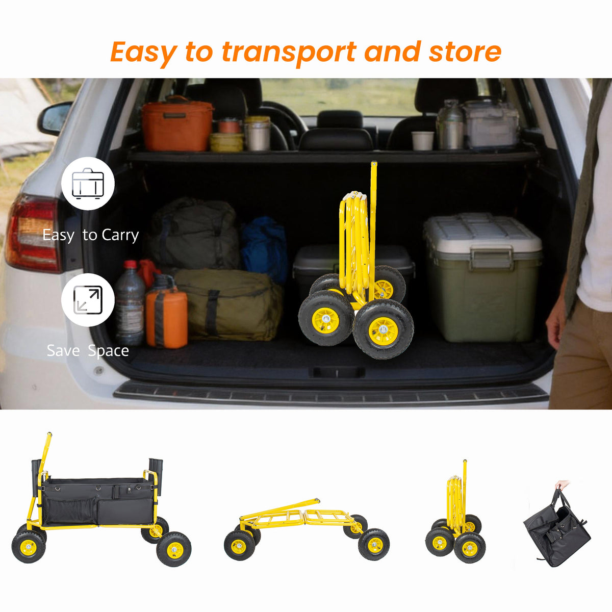 Collapsible Fishing Cart Beach Wagon with All-Terrain Wheels - Yellow or Green