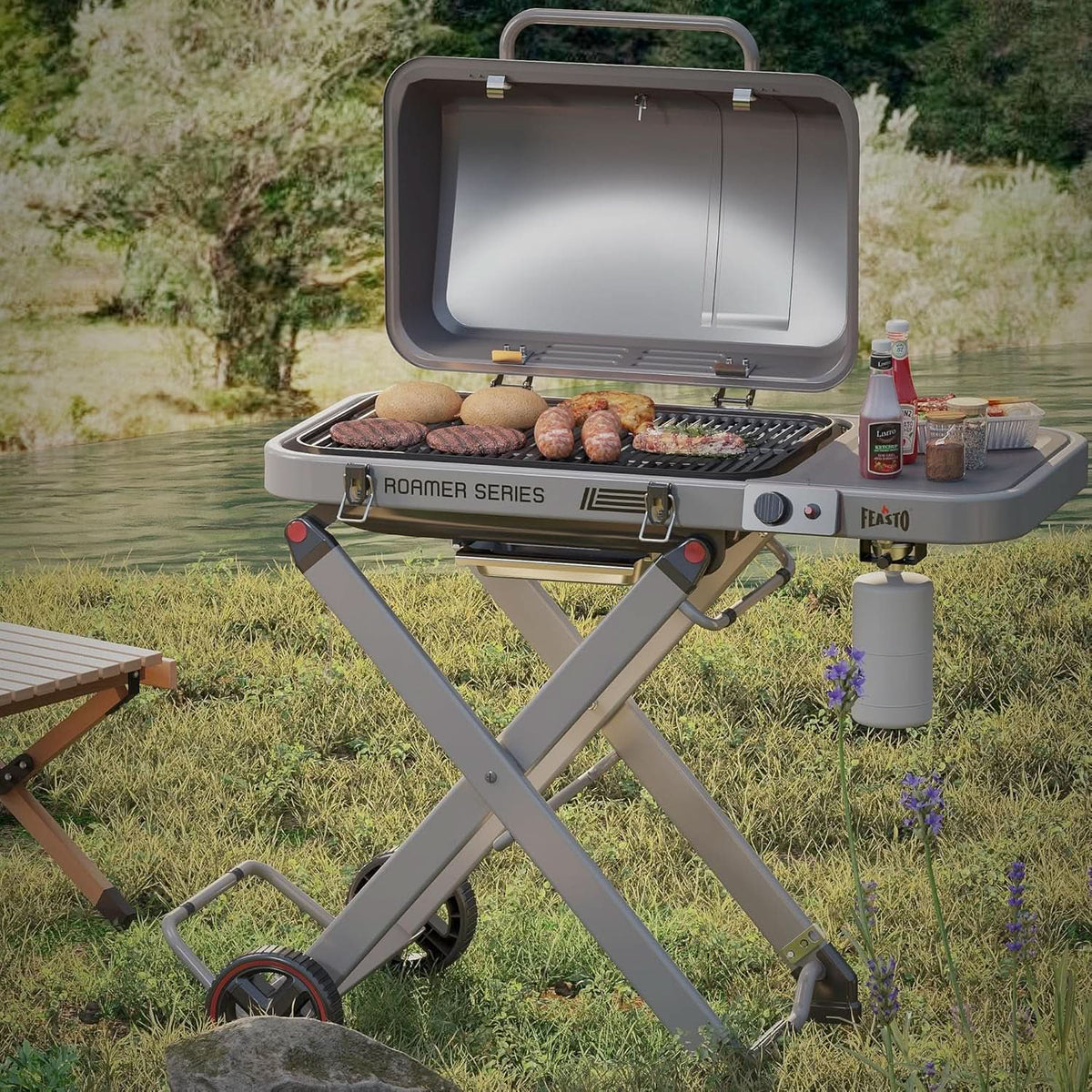 Grey Ultra Compact Propane Grill Collapsible Cart BTU 13,000