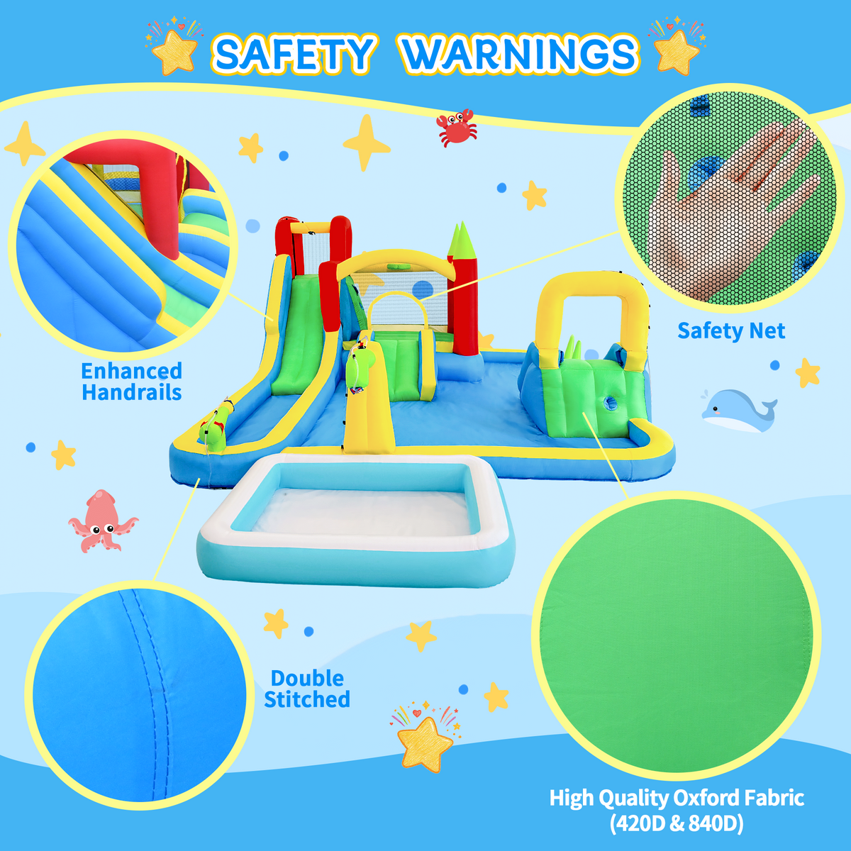 11-in-1 Inflatable Slide Water Park with Trampoline and Pool - Multicolor