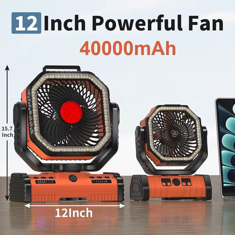 12-Inch Portable Camping Fan with LED Light