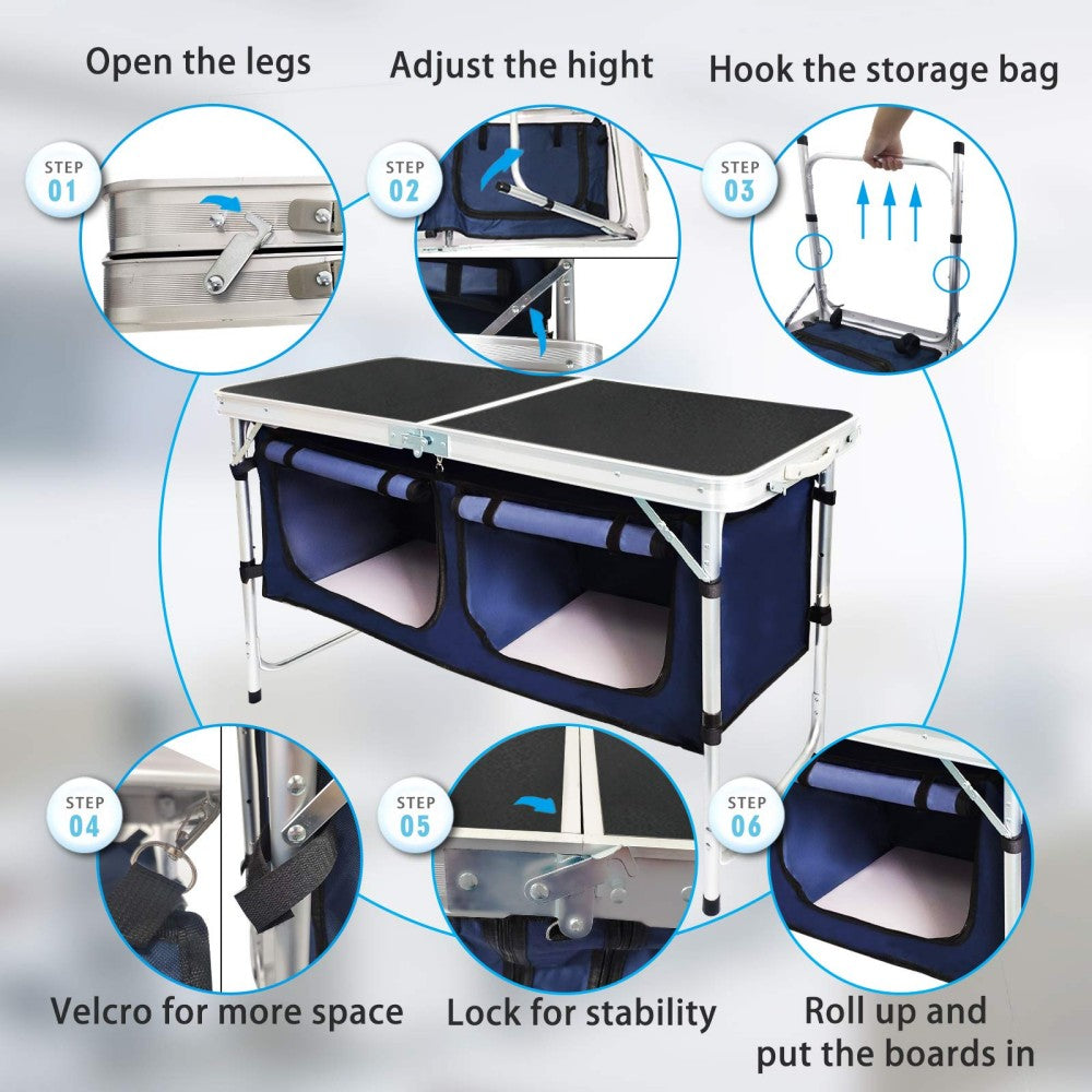 Folding Camping Table with Storage Compartment - Aluminum