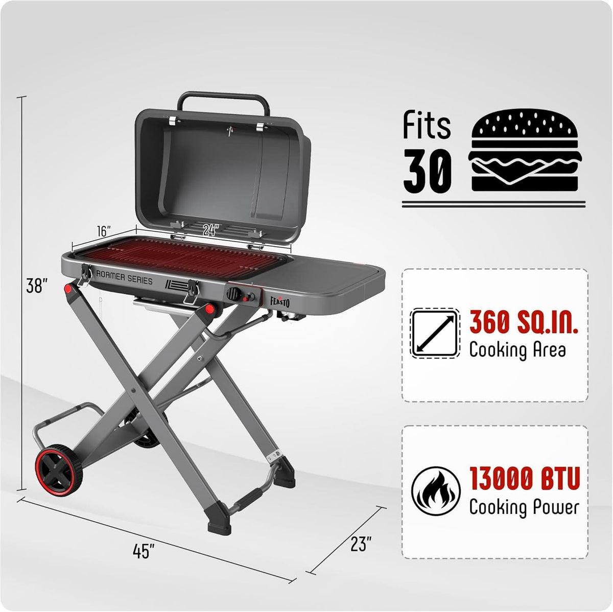 Grey Ultra Compact Propane Grill Collapsible Cart BTU 13,000