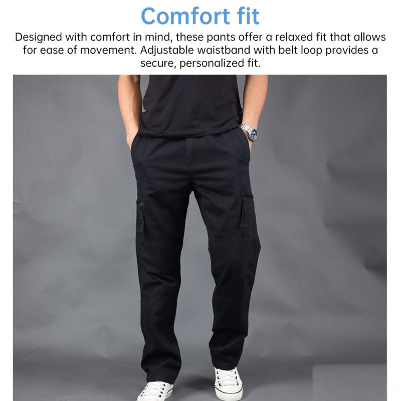 Men's Cotton Cargo Overalls for Camping & Hiking - Straight-Leg, Multi-Pocket Baggy Trousers