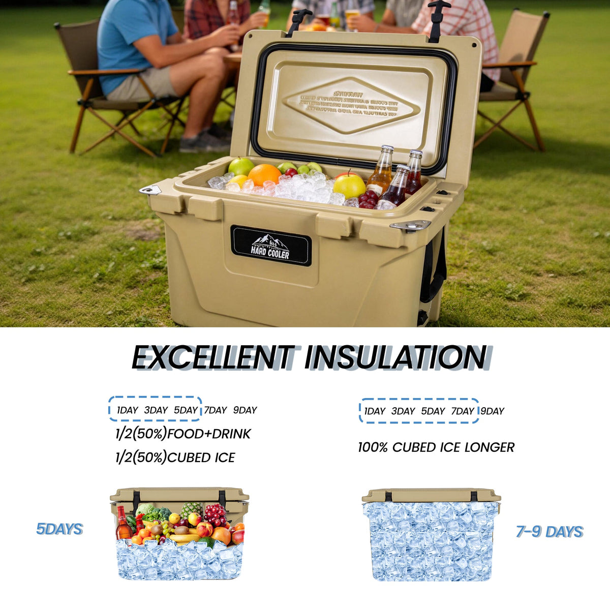 50 Quart Ultra-Light Insulated Ice Chest with 6-Day Ice Retention - Khaki