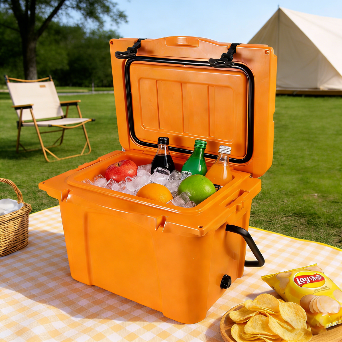25QT Portable Cooler with Extended Ice Retention and Bottle Opener - Orange, Grey, or Blue