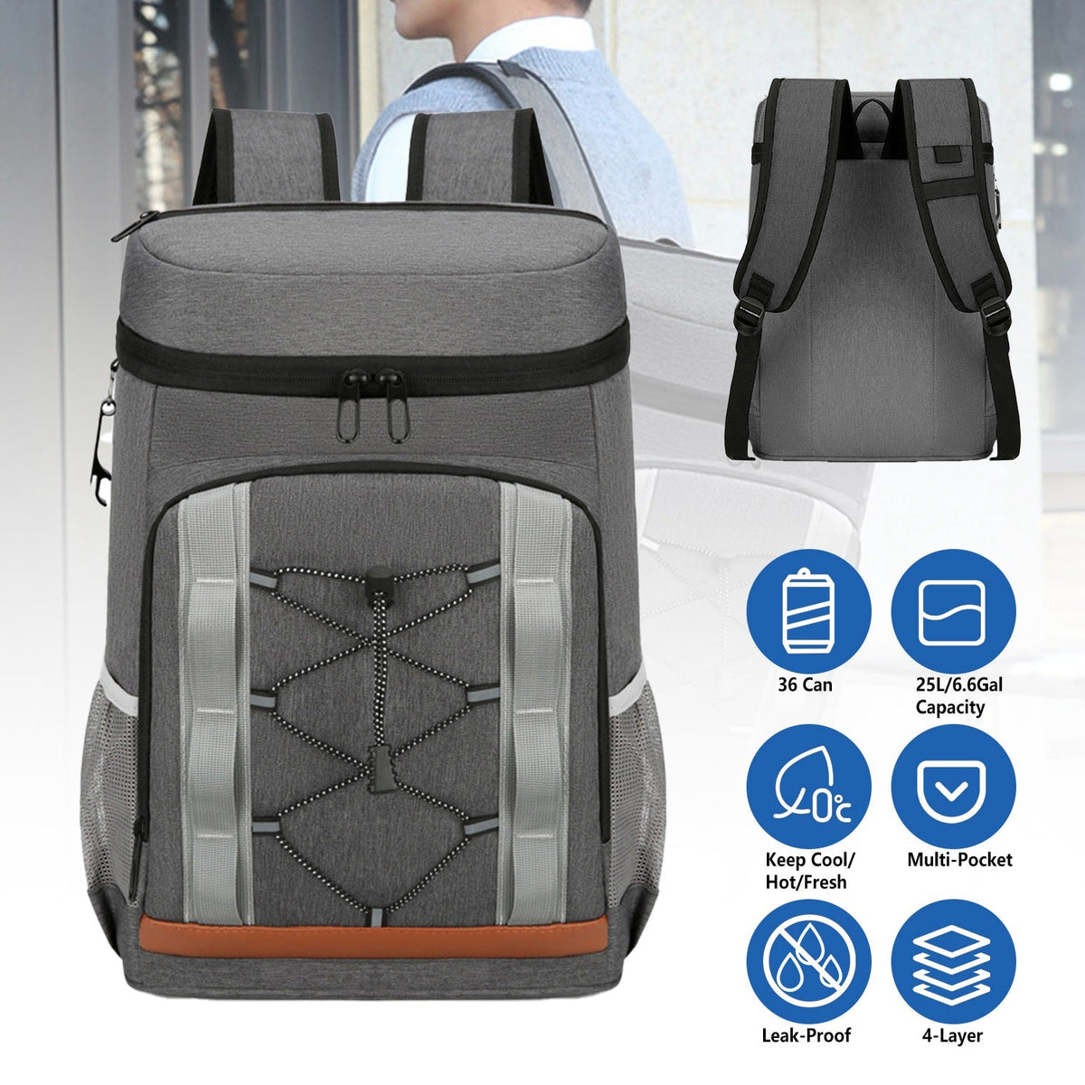 Cooler Backpack 36 Can Leakproof Insulated Cooler Backpack with 25L/6.6Gal for Picnic Camping Beach Hiking Fishing Travel