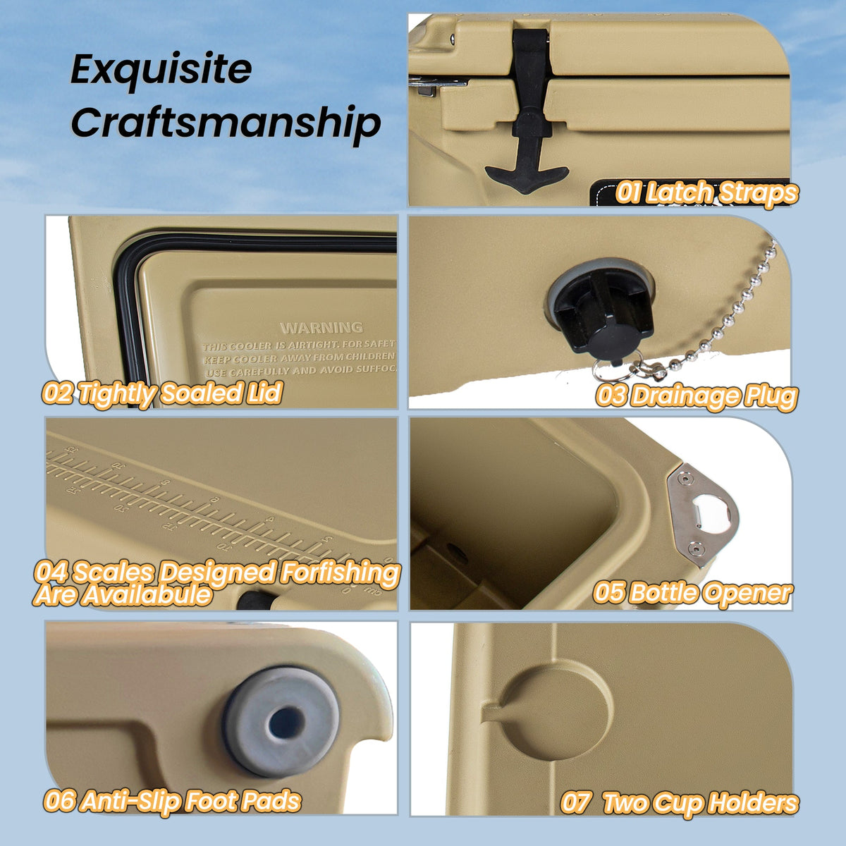 50 Quart Ultra-Light Insulated Ice Chest with 6-Day Ice Retention - Khaki