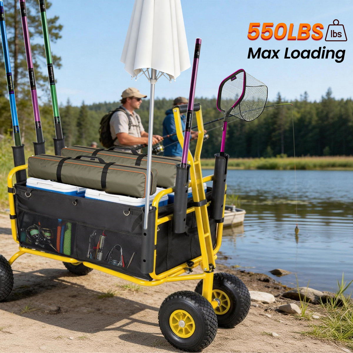 Collapsible Fishing Cart Beach Wagon with All-Terrain Wheels - Yellow or Green