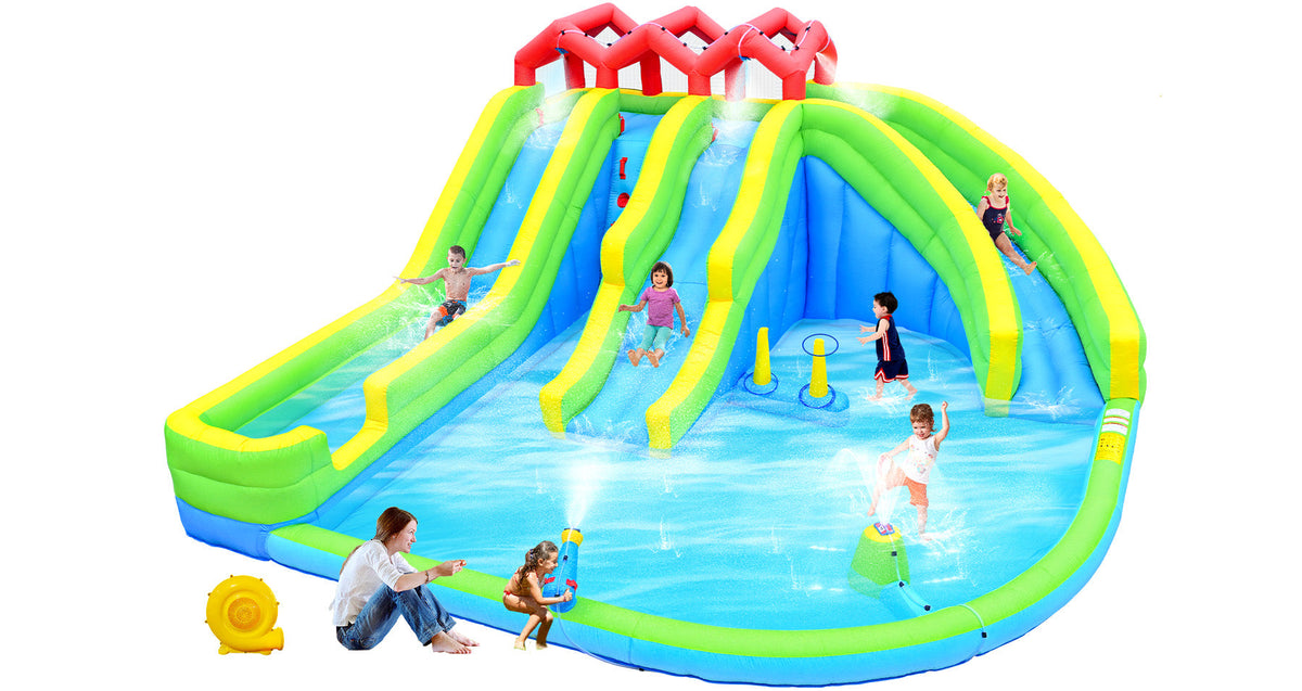 7-in-1 Inflatable Water Park with Slides and Climbing Wall - Multicolor